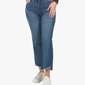 Democracy Ab Technology Blue Flare Wide Leg Jeans with Distressed Details